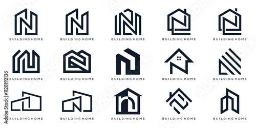 collection of letter N home building logo design, icon for real estate and construction