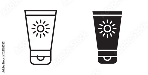 Sun cream icons in flat and line style set.