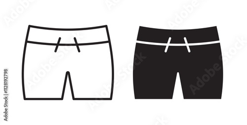 Swim shorts icons in flat and line style set.