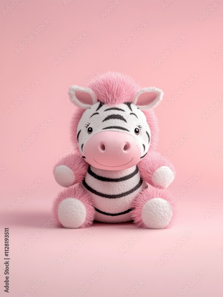 Adorable pink zebra plush toy against a soft pink background Adorable pink zebra plush toy against a soft pink background
