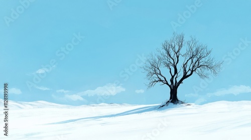 Winter Landscape Lonely Tree Snow Covered Plain