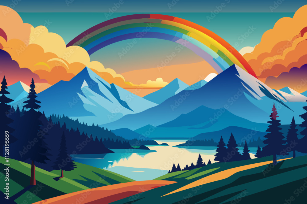 custom made wallpaper toronto digitalRainbow over a mountain range after rain isolated vector illustration