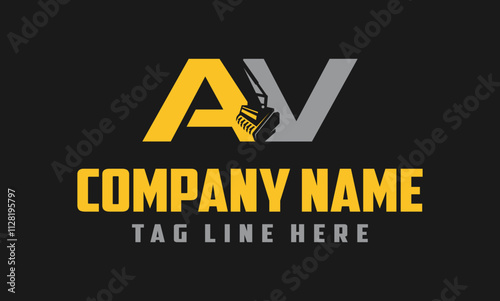 Letter AV mulching, excavator logo vector , Land Clearing Mulcher vector art	