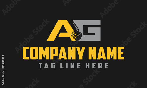 Letter AG mulching, excavator logo vector , Land Clearing Mulcher vector art	