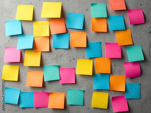 Colorful Sticky Notes on Concrete Wall - Business Reminders