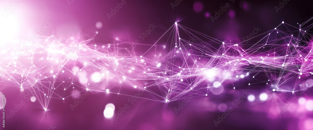 Abstract digital design with interconnected lines and glowing particles in a purple hue. Abstract digital design with interconnected lines and glowing particles in a purple hue.