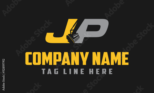 Letter JP mulching, excavator logo vector , Land Clearing Mulcher vector art	
