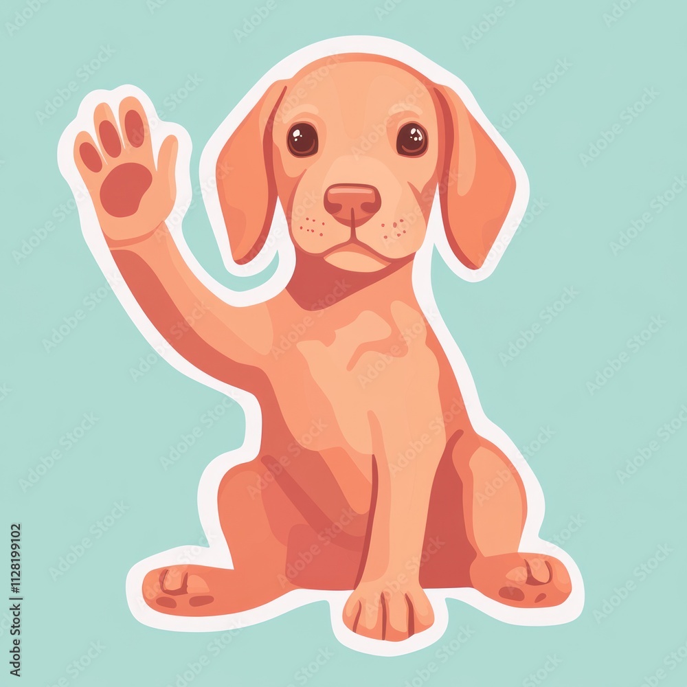 A cute cartoon puppy sitting and waving, conveying friendliness and playfulness. A cute cartoon puppy sitting and waving, conveying friendliness and playfulness.