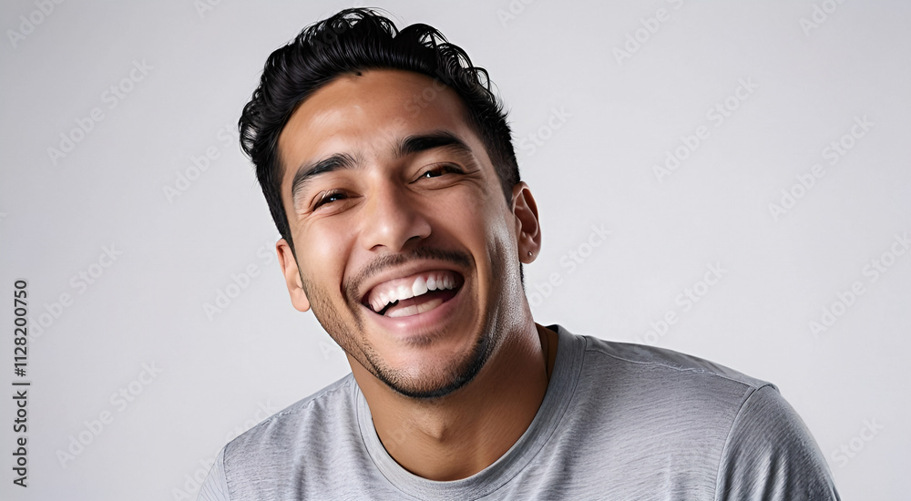 Obraz premium a man in a moment of genuine laughter. Positive emotions, joyful laughter