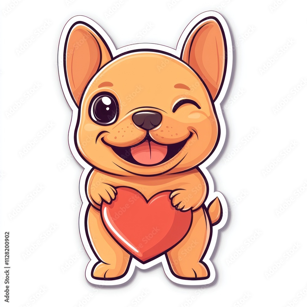 A cute cartoon dog holding a heart, expressing affection and joy. A cute cartoon dog holding a heart, expressing affection and joy.