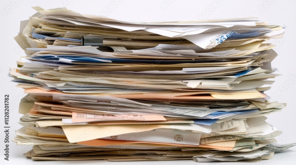 A Large Stack Of Unorganized Paper Documents A Large Stack Of Unorganized Paper Documents