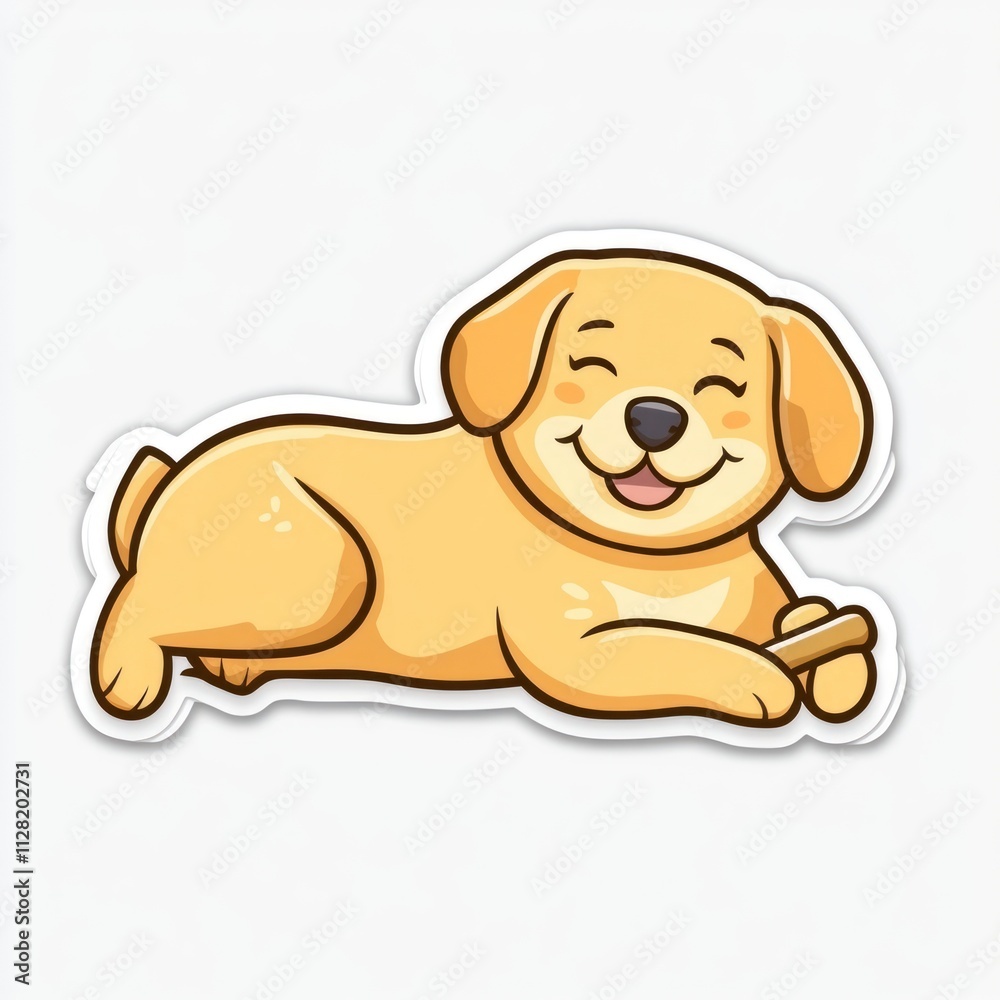 A cheerful cartoon dog lying down with a bone, exuding a friendly and playful vibe. A cheerful cartoon dog lying down with a bone, exuding a friendly and playful vibe.