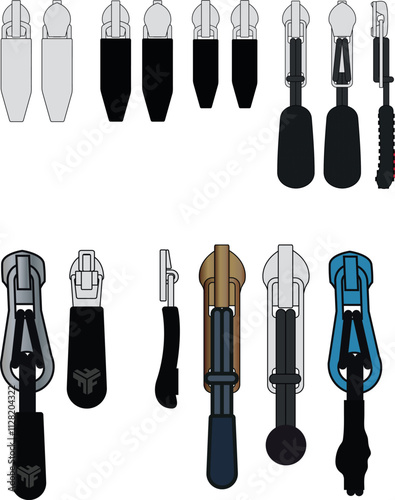 Zip pulls or zipper pullers Illustration