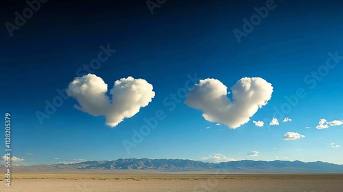 Heart-shaped clouds in a clear blue sky. photo