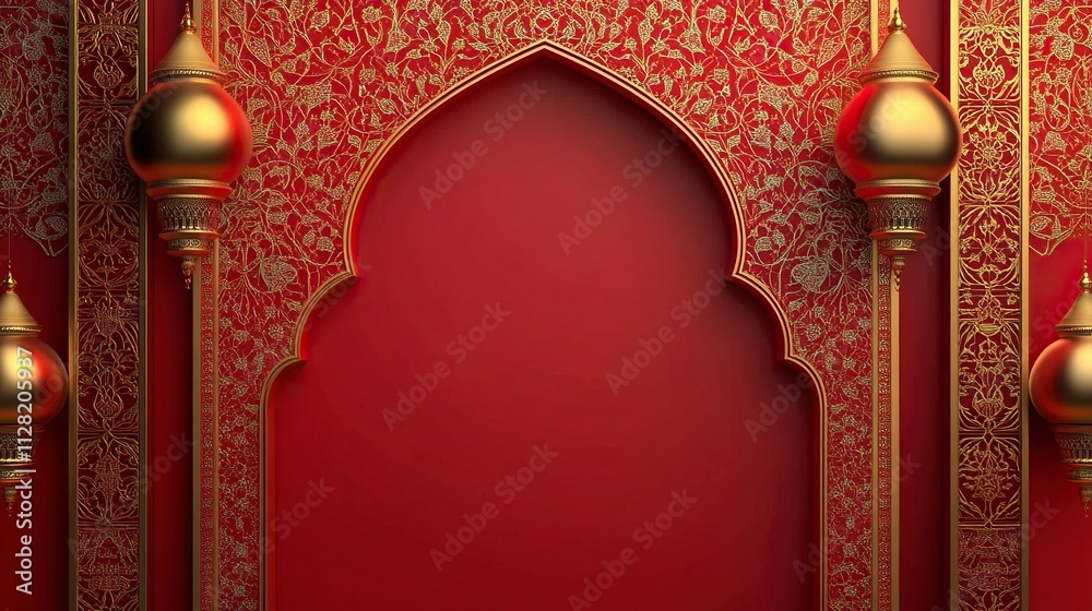 Luxury Red Background Arabic Islamic Gradient Color. gold colored mosque ornaments. Luxury Red Background Arabic Islamic Gradient Color. gold colored mosque ornaments.