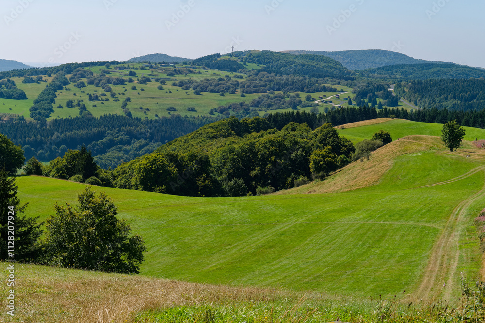 Landschaft am Himmeldunkberg im Bioshärenreservat Rhön zwischen Hessischer Rhön und Bayerischer Rhön, Deutschland Landschaft am Himmeldunkberg im Bioshärenreservat Rhön zwischen Hessischer Rhön und Bayerischer Rhön, Deutschland