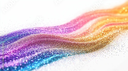 Glittering multicolored sparkles on a white background