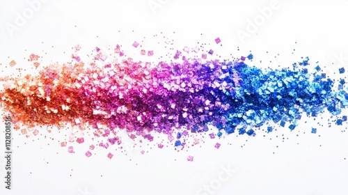 Multicolored glitter on a white background. Close-up.