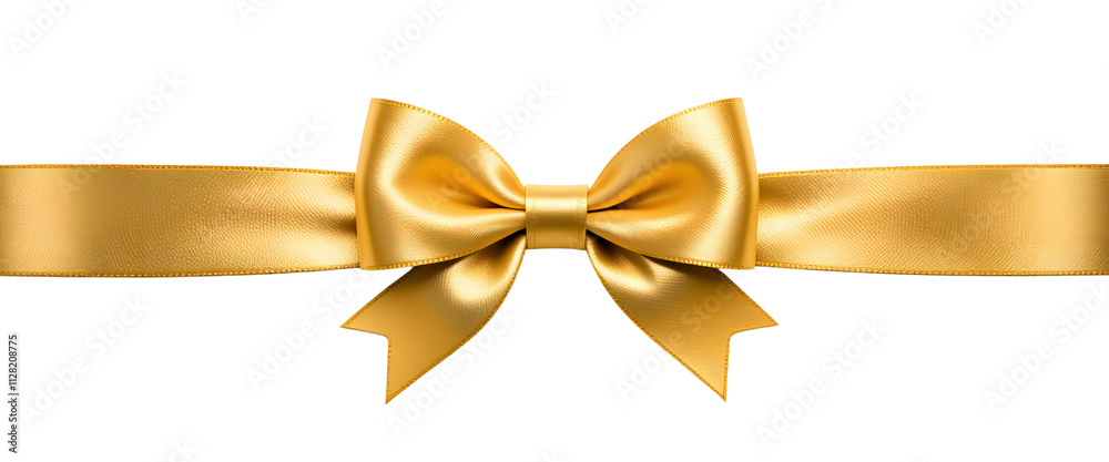 Gold ribbon with bow isolated on transparent background, Shiny decorative golden ribbon for gift wrapping Gold ribbon with bow isolated on transparent background, Shiny decorative golden ribbon for gift wrapping