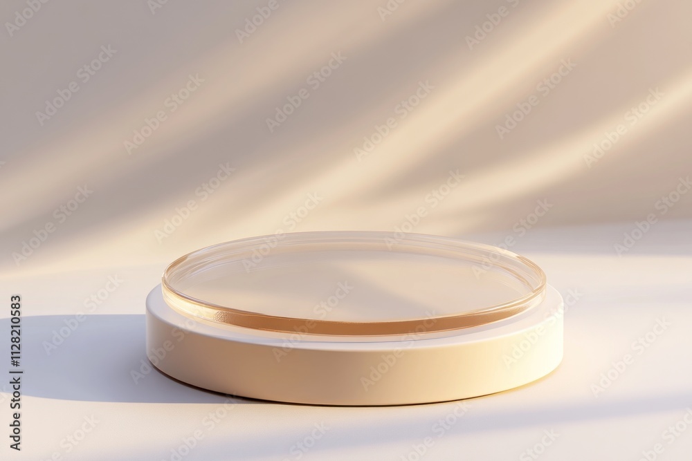 A minimalist display stand with a transparent circular top, ideal for showcasing products. A minimalist display stand with a transparent circular top, ideal for showcasing products.
