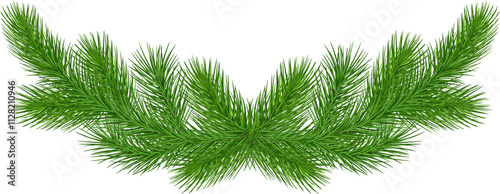 Christmas garland with holly berries. Christmas tree branches decorated with leaves. on transparent, png