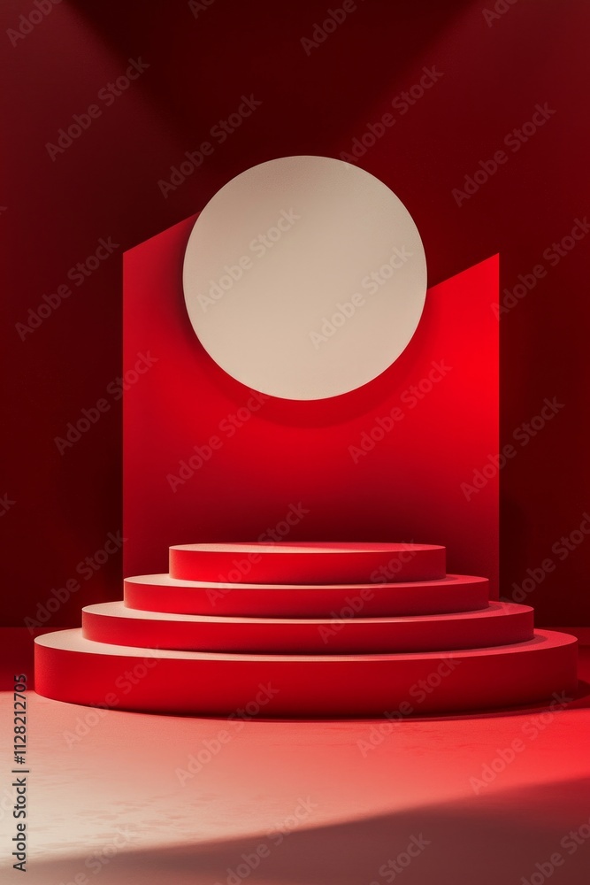 Obraz premium Podium on a red background, Chinese New Year theme in a minimalist style