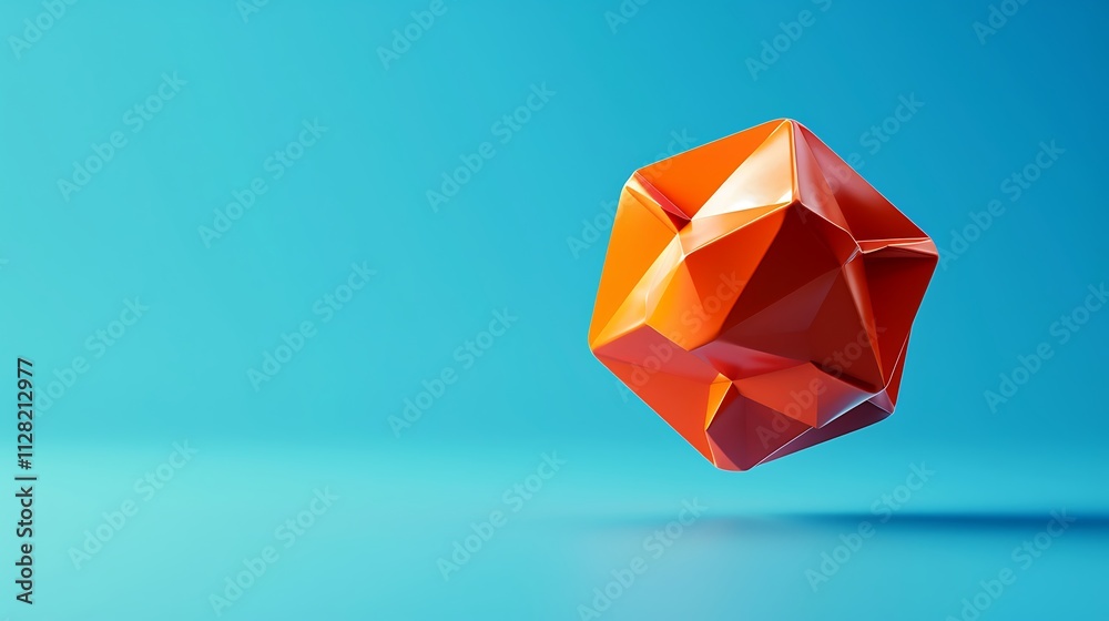 A bright orange dodecahedron floating against a vibrant blue backdrop A bright orange dodecahedron floating against a vibrant blue backdrop