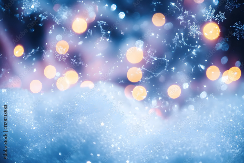 Blue Christmas winter background - snow and bokeh lights Blue Christmas winter background - snow and bokeh lights