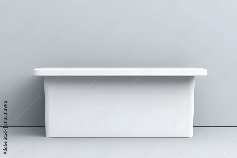 A blank white portable exhibition counter, shown as a realistic vector mockup, suitable for trade show promotional table display stands and design templates A blank white portable exhibition counter, shown as a realistic vector mockup, suitable for trade show promotional table display stands and design templates