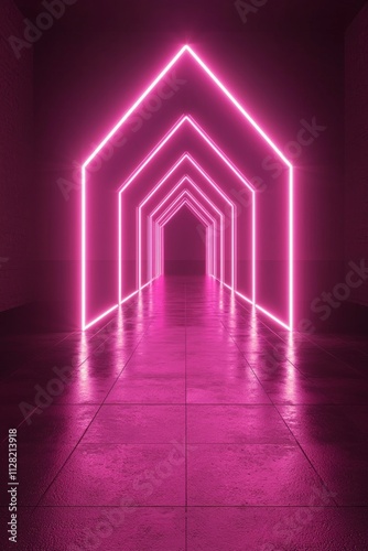 Minimalistic neon pink light lines on a dark background, in a simple and elegant style