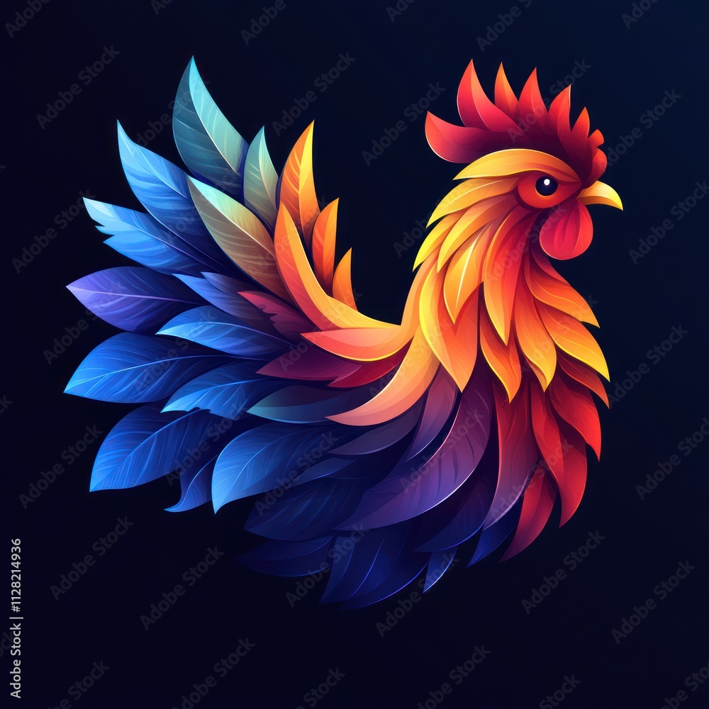Fototapeta premium Colorful rooster illustration with vibrant plumage.