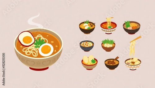 ramen illustration vector. ramen cut of design. set of icons ramens. photo