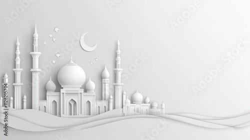 premium clean minimalist design white and light gray, background greetings Eid al-Fitr, the Muslim holiday. photo