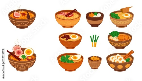 ramen illustration vector. ramen cut of design. set of icons ramens. photo