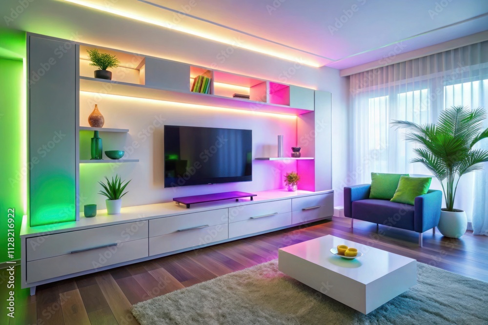 TV cabinet and storage space in a living room with a white wall Neon Colors Images TV cabinet and storage space in a living room with a white wall Neon Colors Images