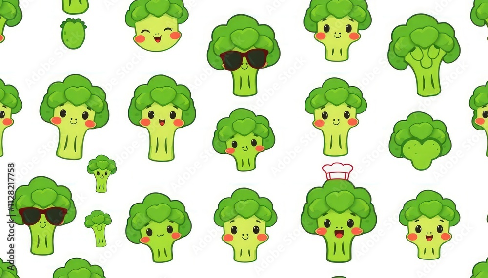 Obraz premium set of icons broccoli. set of green icons. set of broccoli cute vector on isolated white background. 