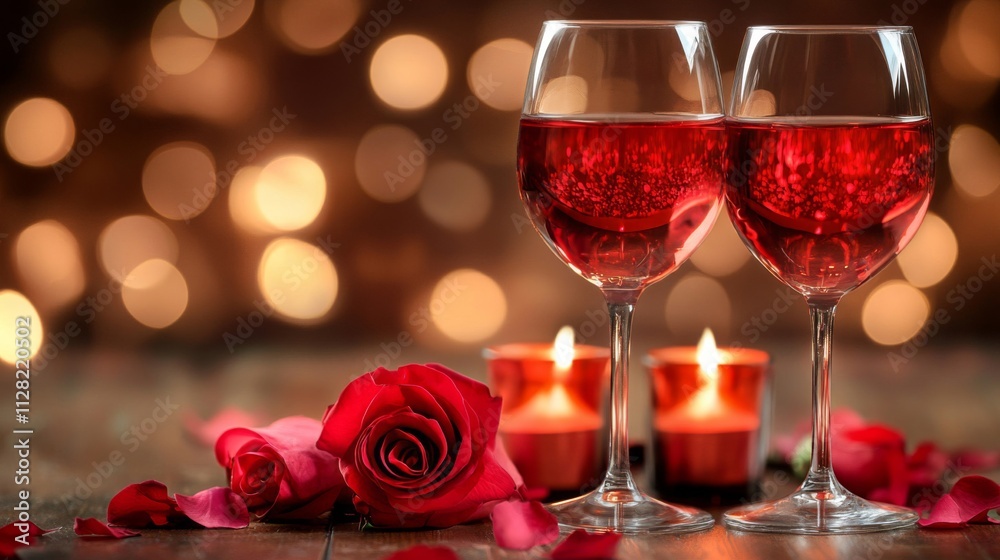 Romantic Dinner Setting With Wine And Roses Romantic Dinner Setting With Wine And Roses