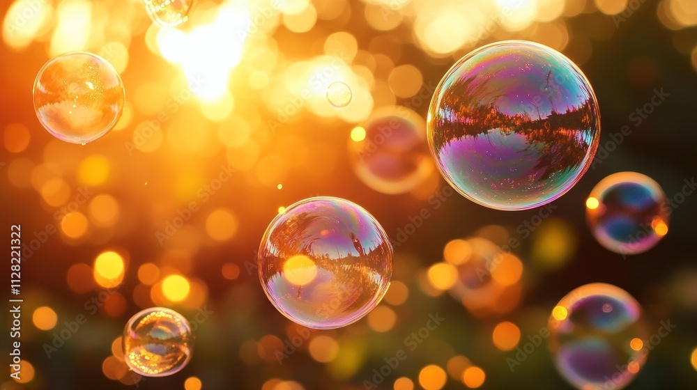 Colorful soap bubbles reflecting sunlight in a vibrant outdoor setting. Colorful soap bubbles reflecting sunlight in a vibrant outdoor setting.