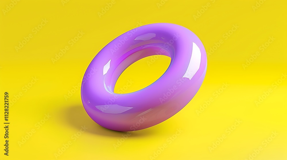 A bright purple torus floating against a solid yellow background A bright purple torus floating against a solid yellow background