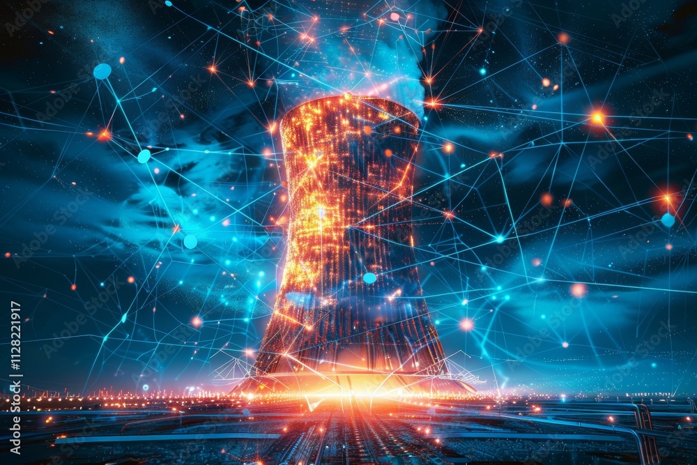 Fototapeta premium Nuclear Power Plant Energy Grid Network Futuristic Digital Art Illustration
