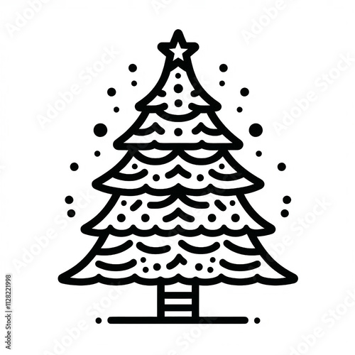 Christmas tree black silhouette illustration on white background
