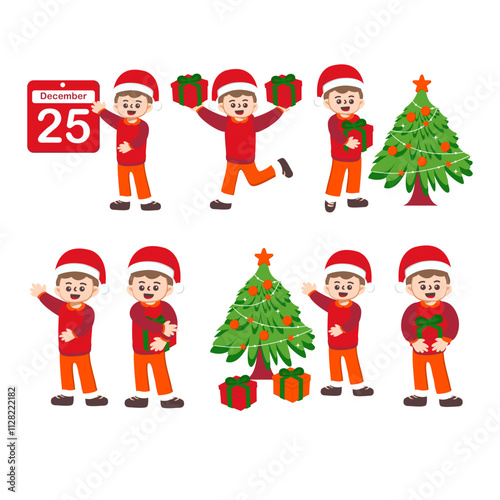 Cheerful Boy Wearing Christmas Illustration
