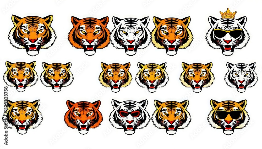 Fototapeta premium tiger head set or set of tiger heads. perfect for all projects.