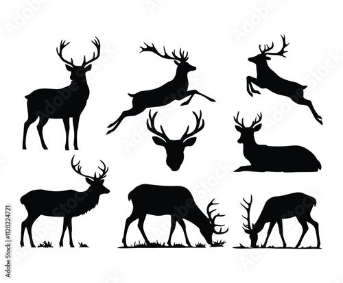 Minimalist Deer Poses Silhouette Collection Template photo