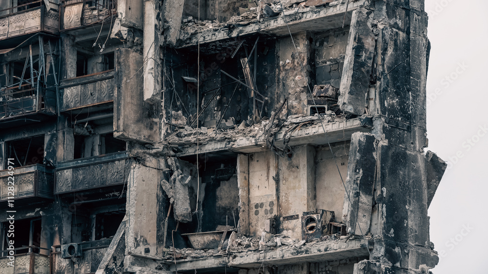 destroyed and burned houses in the city in Ukraine destroyed and burned houses in the city in Ukraine