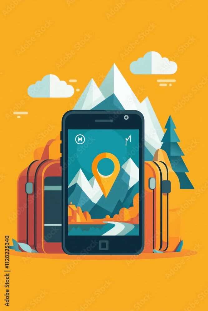 Obraz premium Smartphone Adventure Tracking with GPS Icons – Flat Design Illustration