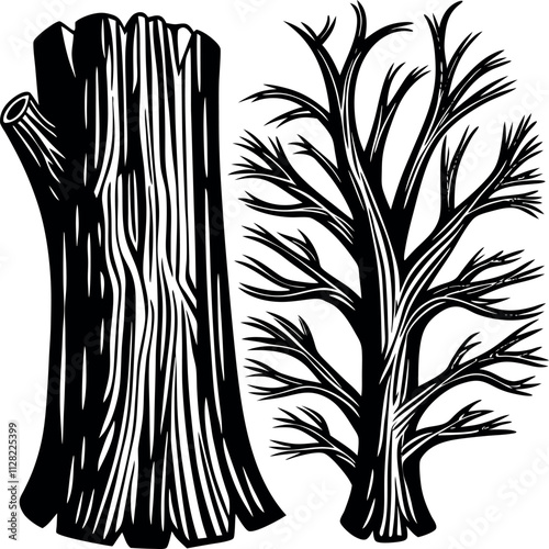 Stylized Hollow Tree with Grass Base Illustration