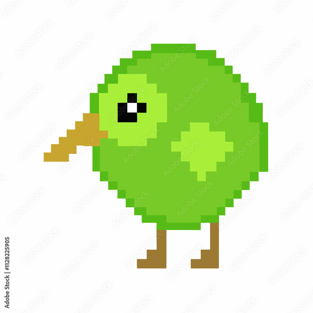 Obraz premium 8 bit Pixel Art Green Bird Retro Style Avian Vector Illustration