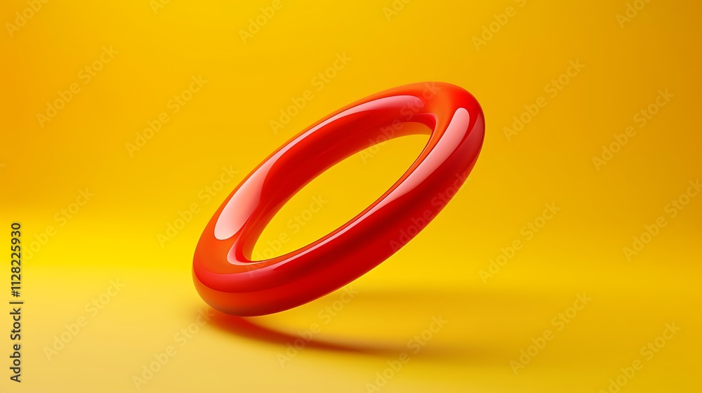 A bright red torus hovering against a vibrant yellow backdrop A bright red torus hovering against a vibrant yellow backdrop