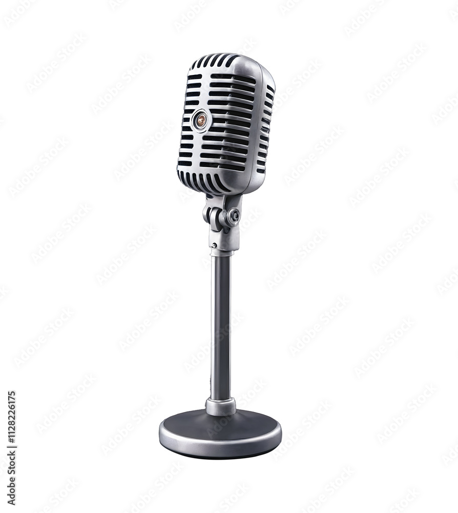 Naklejka premium Microphone on Stand Isolated on White Background